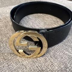 Gucci ブラックレザーベルト ダブルGロゴ - メルカリ