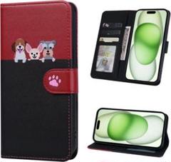 iphone11ケース　手帳型犬柄iphoneケース　赤+黒色