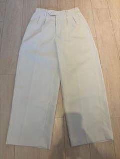 HIGH TWISTED GABA WIDE TUCK SLACKS（白、M）