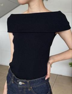 ESTNATION ストレッチリブオフショルダーニット　ブラック ESTNATION ストレッチリブオフショルダーニット ブラック - メルカリ