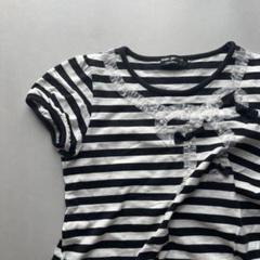 ポンポネットジュニア 半袖 Tシャツ ボーダー フリル 白黒 リボン【150】