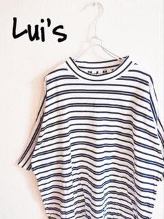 D221009 Lui's モックネックドルマンボーダー半袖Tシャツ WH-NV