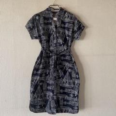 BROOKS BROTHERS ボートプリント ネイビー シャツワンピース