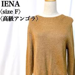 【美品】イエナ アンゴラ混 レーストリム ラウンドカラー長袖ベージュニット