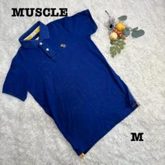 良品❗️MUSCLE/メンズポロシャツ/青色/サイズM/刺繍入