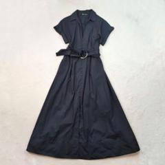 送関込み★ZARA/ザラ★ベルト付 半袖コットンワンピース/Tシャツ ZARA 金ボタン ポプリンシャツワンピース ベルト付き 黒 S