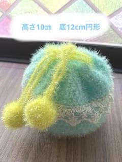 編み物巾着袋　ファンシーヤーン　スカイブルー　かぎ針編み