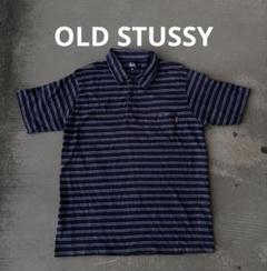 90s OLD STUSSY 半袖 ポロシャツ ボーダー ネイビー