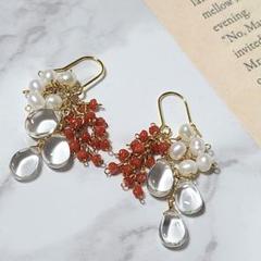 天然珊瑚] 14kgf 天然ピンク枝珊瑚 ピアス ピアス（フック