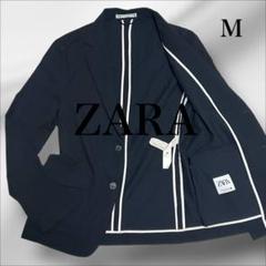 【美品】ZARA ザラ　シアサッカー ジャケット　ネイビー　M 洗える