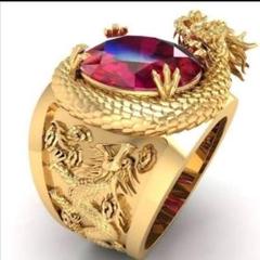 【H024】リング メンズ ゴールド レッド ドラゴン 龍 指輪 20号