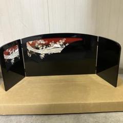 花園屏風木製黒塗り手作り秀叡作