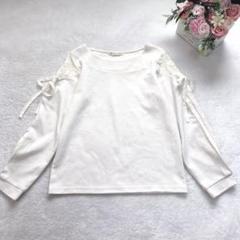 マジェスティックレゴン 長袖ブラウス レース リボン トップス シンプル 可愛い