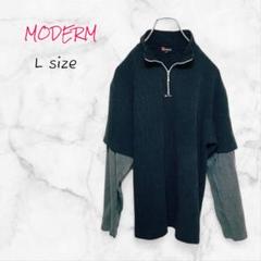 MODERM カットソー ハーフジップ ブラック Lサイズ 送料無料 古着