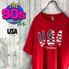 00's USA古着　星条旗ロゴ　アメリカ製　ご当地　ビックロゴTシャツ