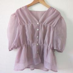 【美品】girlydoll ピンク パフスリーブ 半袖 シフォンブラウス シャツ