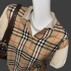 美品✨ BURBERRY ポロシャツ Tシャツ生地 ノバチェック 金ボタン 美品✨ BURBERRY ポロシャツ Tシャツ生地 ノバチェック 金ボタン