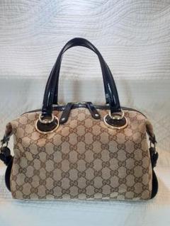 【美品】グッチ GUCCI ハンドバッグ GGキャンバス ベージュ/ブラック