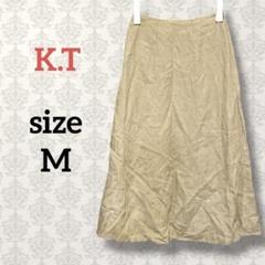 K.T キヨコタカセ【M】リネンロングスカート Aライン 無地 ベージュ系 麻