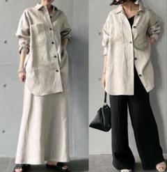 美品 プルミエアロンディスモン 麻100% 長袖シャツ ベージュ ゆったりめ 美品 プルミエアロンディスモン 麻100% 長袖シャツ ベージュ