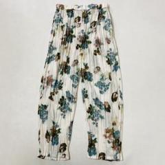 美品 mizuiro ind フラワープリントワッシャーパンツ シワ加工 花柄