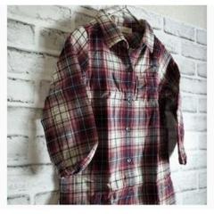 キッズ ロングシャツ チュニック 120cm チェック レッド 綿100%