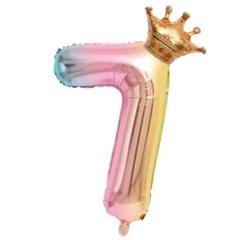 7❣️ バルーン 数字 大きい　32インチ　風船　レインボー　王冠　ティアラ