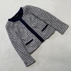 GALLORIA ノーカラージャケット グレー ボーダー柄 レディース 9AR