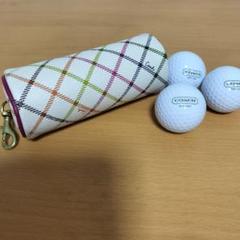 新品　未使用　COACH チェック柄　ポーチ ゴルフボール3個セット