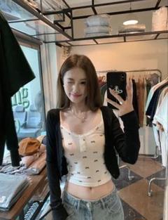 セク可愛❤️リボンプリントキャミソールミニ丈スリムフィール✨女子会デートコーデ