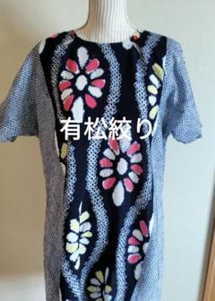レアカラー 生地在庫終了 浴衣リメイクチュニック ロイヤルブルー 有松鳴海絞り long＊night garden＊有松鳴海絞り浴衣 ブラック 黒 花 A741