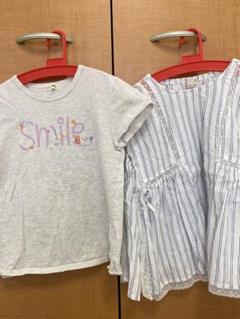 グレーTシャツとストライプトップス２点セット