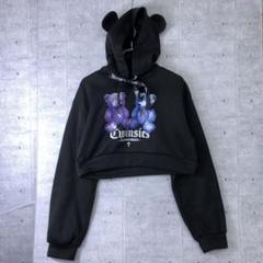GOTHIC 地雷系 サブカル 古着 ベアプリント クロップド くま耳パーカー