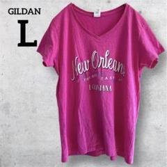 GILDAN Tシャツ ピンク 半袖 Vネック 古着 ヴィンテージ コットン