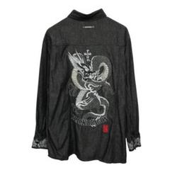 美品　DOGTOWN ドッグダウン黒龍　ブラックデニムシャツ　刺繍ロゴ　ドラゴン