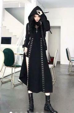 新品 L【24時間発送】魔女 ゴシック ワンピース ドレス フード セットアップ