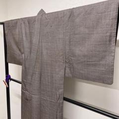 メンズ着物　正絹　アンサンブル　格子模様　ブラウン　壁画　着物　071tz