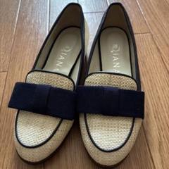 【今日限定値下げ】DIANA ネイビー リボン付きフラットシューズ 25cm 即購入大歓迎‼︎ DIANA リボン付きフラットシューズ 21.5cm