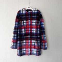 未使用級　jakke　ファーコート　チェック　赤　ノーカラー　UK8 m81562488862_1.jpg?1643029086