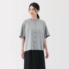 無印 良品　婦人　なめらか　リヨセル 混五分袖 ブラウス M スモーキーブルー