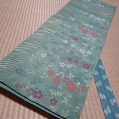 名古屋帯】白緑色 ライムグリーン 銀綴れ 刺繍 花柄 薄物 盛夏 夏帯