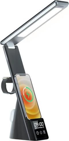照明デスクライト ワイレス充電器 スマホスタンド 時計&アラーム機能付き