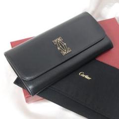 国産品 2C金具 極美品】カルティエ フラップ付き 箱 ブラック 長財布 小物