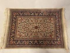 【極上シルク】トルコ ヘレケ絨毯 65×89cm 鳥と花文様 手織り 高級シルク