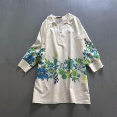 ZARA 花柄　ワンピース　スキッパー　白　長袖