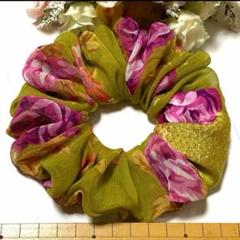 ハンドメイドシュシュ☆花柄抹茶