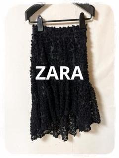 ☘️P1☘ZARA ブラック フロッキーレーススカート XS