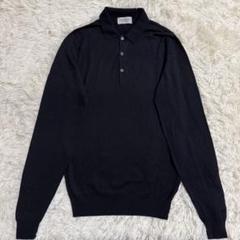【極美品】JOHN SMEDLEY ニットポロシャツ M ネイビー 長袖 ウール JOHN SMEDLEY ジョンスメドレー ニット 長袖ポロシャツ/KNOLL