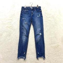 ☆ZARA WOMAN【EUR 36】紺 スキニーデニム ストレッチ ダメージ