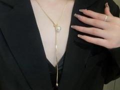 上品 きれいめ ロングネックレス パールＹ字 シンプル アクセ ゴールド 大人